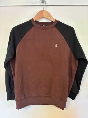 Volcom Mens Brown Crewneck Sweatshirt Size Small Raglan Sleeves Skate Streetwear